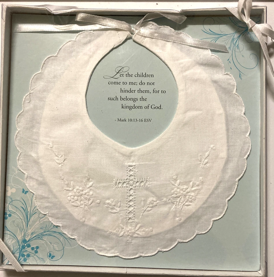 Babero recuerdo bautizo bautizo, blanco, 8,5 x 9" Lillian Rose Foto 1 de 4