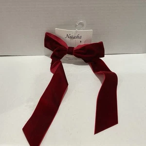 Long Tail Hair Bow Red Satin  Bow Barrette Clip By Natasha NWT Holidays - Picture 1 of 1
