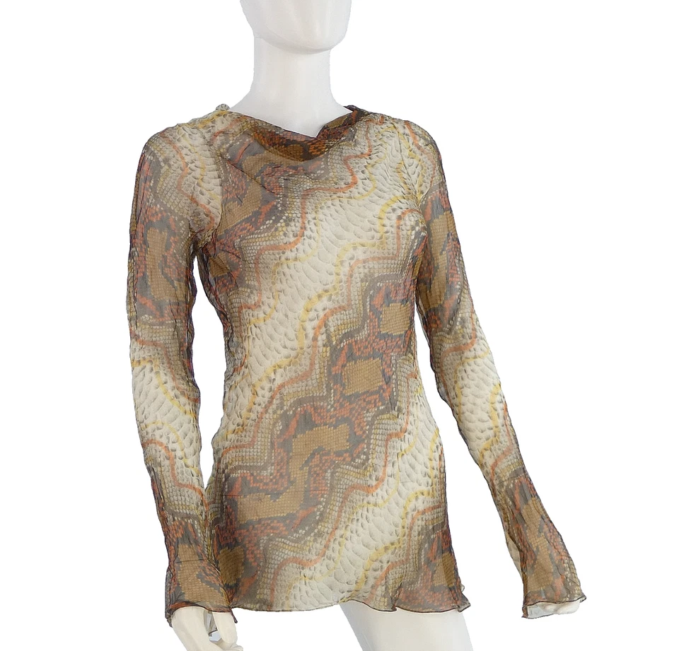 Blusa Yves Saint Laurent S/S 2011 Top de Seda Serpiente Transparente Reino Unido 8 Vintage YSL Pasarela Foto 1 de 4