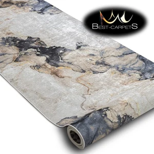 Modern Anti-slip Washable Runner 'LOTUS' SHADOWS abstract beige width 60-120cm - Picture 1 of 8