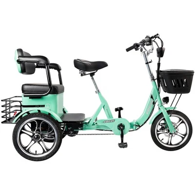 🛺400W 48V 12A Triciclo Eléctrico Plegable 3 Ruedas E-Trike con Asiento Trasero Foto 1 de 4