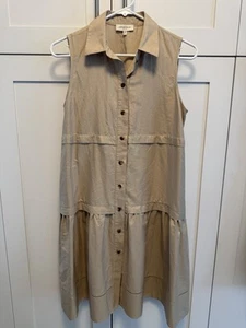 Lafayette 148 New York Size XS Dress Button Up Silk Cotton Blend Beige EUC - Picture 1 of 9