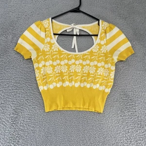 Maeve Anthropologie Sweater Womens Medium Trixie Top Floral Cherry Knit Yellow - Picture 1 of 12