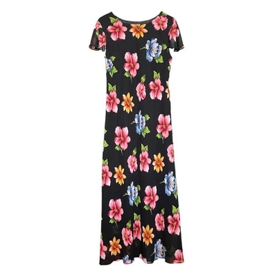 NWT Mary McFadden VTG Dress BLK Floral Flutter Sleeve Maxi SZ 12 Classic Preppy - Image 1 of 4