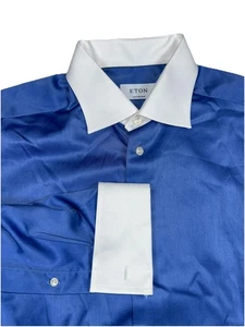 Puño/cuello francés contemporáneo Eton azul blanco para hombre 42 16,5 abotonados - Imagen 1 de 8