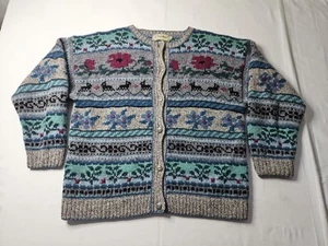 L.L. Bean Nordic 100% Wool Sweater Womens Vintage Button Up Cardigan XL 20.5x24 - Picture 1 of 7