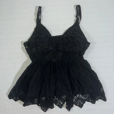 Witchy Y2K Embellished Black Tank Top Womens Size M Whimsigoth Fairy - Image 1 of 4