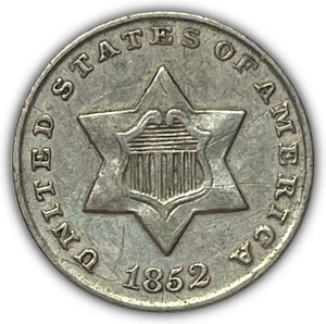 1852 Three Cent Silver Trime Almost Uncirculated AU Coin #26003 - Picture 1 of 3