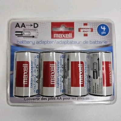 Paquete de 4 adaptadores de batería Maxell tamaño D para pilas AA nuevos en paquete  Foto 1 de 4