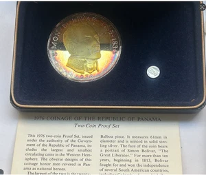 PANAMA 2 SILBERMÜNZEN PROOF 1976 - 20 BALBOA & 2 1/2 CENTESIMOS. - SCHÖNER TON - Bild 1 von 8