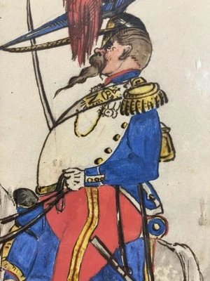 Antike Gouache Karikatur Von Napoleon III. Auf Seinem Soldatenpferd - Bild 1 von 4