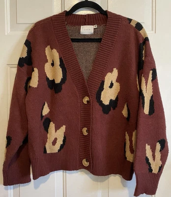 Cárdigan para mujer LUSH con botones de caoba estampado de guepardo talla mediana de gran tamaño Foto 1 de 4