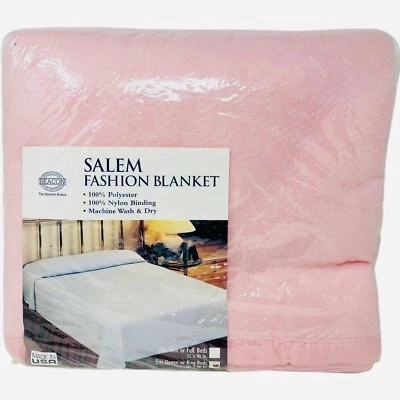 Vintage Beacon Salem Fashion Blanket Pink Queen King 102 x 90" Nylon Trim USA - Image 1 of 4