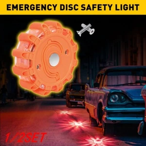 1/2 LED Road Flares Emergency Disc Safety Light Warning Flashing Roadside Beacon - Picture 1 of 24