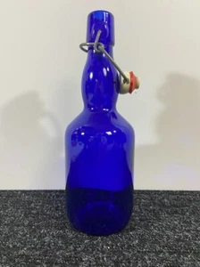Cobalt Blue Glass Bottle 9” Tall With Wire Bail Swing Top Stopper Decorative - Picture 1 of 6