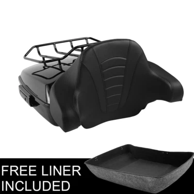 Chopped Trunk Backrest Pad Rack Fit For Harley Touring Electra Glide 14-25 Black - Image 1 of 4
