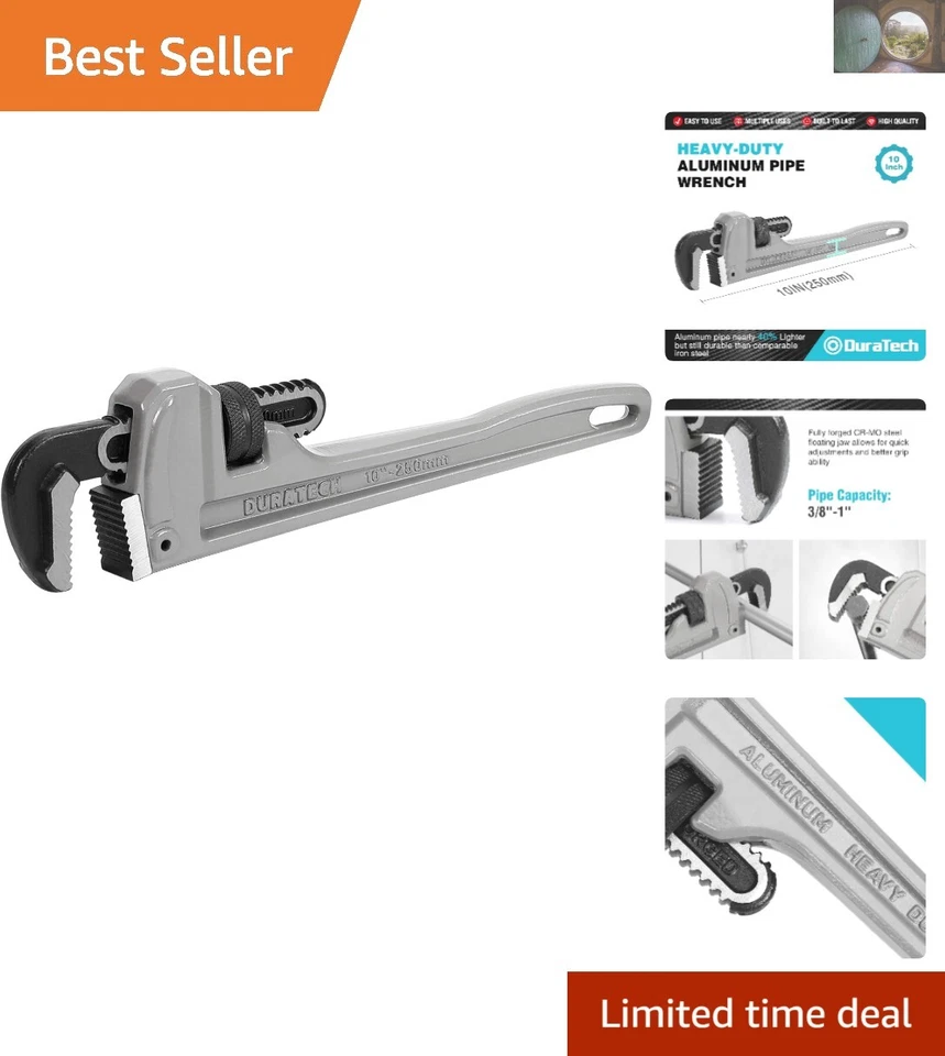 DURATECH 10-inch Heavy Duty Aluminum Straight Pipe Wrench Adjustable Plumbing...
