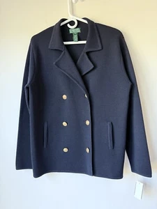 Vintage Lauren Ralph Lauren Wool Blazer Size M Black Double Breasted *FLAWS - Picture 1 of 11