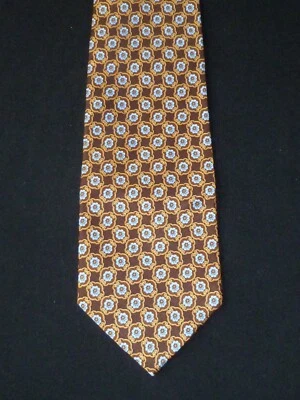 Gravata de seda lisa floral marrom e azul Faberge, MI EUA - Imagem 1 de 4