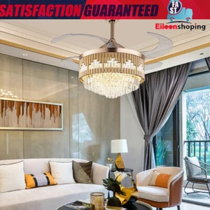 42 Acrylic Retractable Invisible Ceiling Fan Light LED Chandelier Lamp w/Remote - Picture 1 of 18