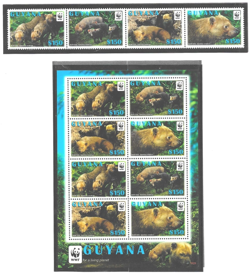 GUYANA SC 4070-70e NH STRIP+MINISHEET of 2011  - WWF - ANIMALS - Image 1 of 1