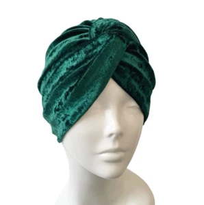 Dark Green 1940s Vintage Style Twist Turban Hat Soft Elastic Velvet Winter Scarf - Picture 1 of 12