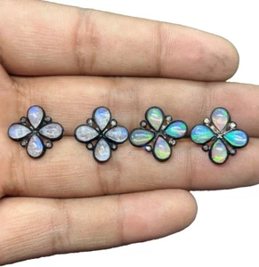 925 Sterling Silver Designer Natural Opal Labradorite Diamond Stud Earring - Picture 1 of 5