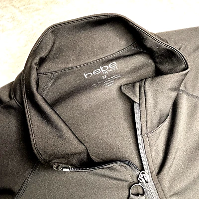 Bebe Sport Mujer’s 3X Negro Cremallera Completa Chaqueta Atlética Bolsillos Mezcla Poliéster Foto 1 de 4