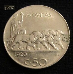 *GUTSE* ITALIA, VITTORIO EMANUELE III, 50 CENTESIMI 1920, CUADRIGA LEONES, EBC-. - Bild 1 von 2