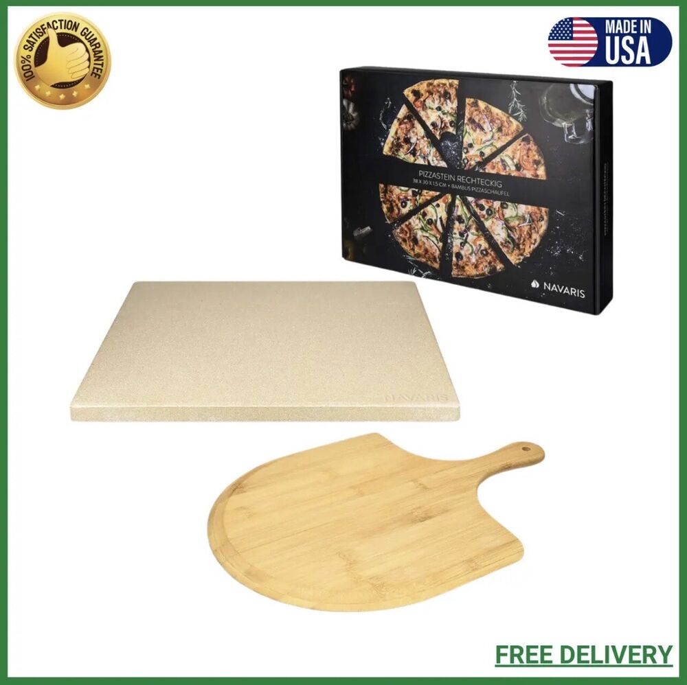 Pizza Stone Set For Oven Baking, XL Pizza Stone with Large Wood Pizza Board NEW