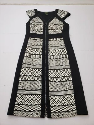 Cartise Womens Dress Sheath V-Neck Cap Sleeves Full Zip Geometric Patterned Sz 2 - Image 1 of 4