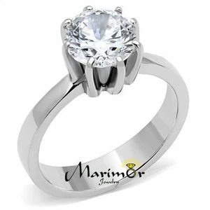 Women's 2.04 Ct Round Solitaire Zirconia Stainless Steel Engagement Ring Sz 5-10 - Picture 1 of 5