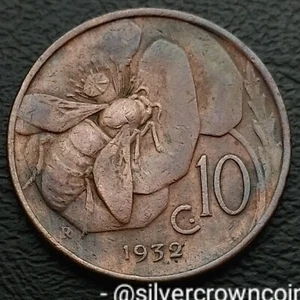 Italy 10 Centesimi 1932 R. KM#60. Ten Cents coin. Honey Bee. V. Emanuele lll. M - Picture 1 of 7