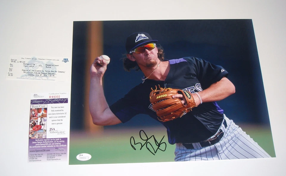 Brendan Rodgers Colorado Rockies Signed Color 11x14 In Action photo JSA CERT - Image 1 of 1