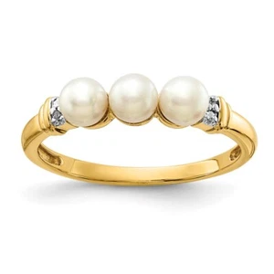 14k Yellow Gold 0.01 Ct Diamond and FW Cultured 3-Pearl Ring for Women Size 7 - Picture 1 of 6