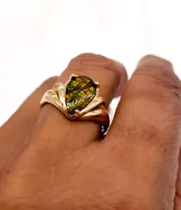 14k Kabana Dragon scale Ammolite size 10.25 ring 4.6 grams Wow! - Picture 1 of 9