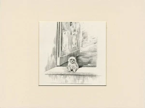SMALL KITTEN SAT ON DOORSTEP OLD 1935 MOUNTED CAT ART PRINT by PERSIS KIRMSE - Picture 1 of 1