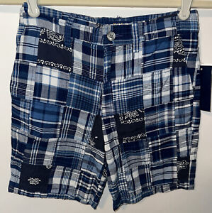 NWT Polo Ralph Lauren Indigo Multi Blue Madras Bandana Patchwork Shorts Size 8