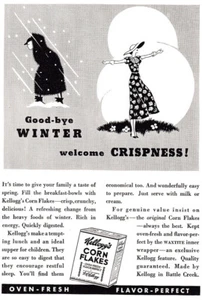 1935 Kelloggs Corn Flakes: Good Bye Winter Welcome Crispness Vintage Print Ad - Picture 1 of 1