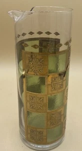 Jarra Martini gráfica verde y dorada a cuadros vintage mediados de siglo - Imagen 1 de 5