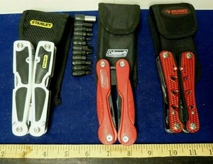Lot of 3 Folding Multitool Knives & Sheaths: Stanley Husky Coleman -SHM2-A#46 - Picture 1 of 5
