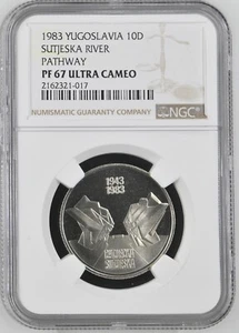 1983 Yugoslavia 10D Dinar Coin Sutjeska River Pathway Nickel Brass NGC PF 67 UC - Picture 1 of 6