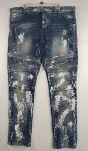 Jeans da uomo ROCKSTAR taglia 40 mosca con bottoni vernice graffiti schizzi urbani biker rocker - Foto 1 di 12