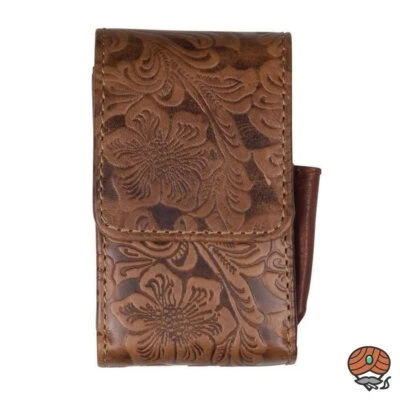 Dennis Zigarettenetui Leder braun Flowerprint + Feuerzeugfach, Standard/ 100er - Bild 1 von 2