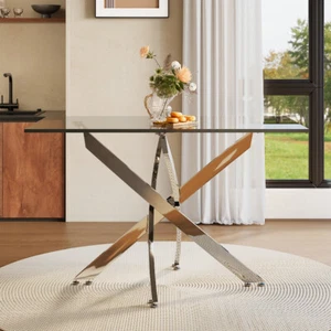 Classic Tempered Glass Dining Table & 2/4/6 Chairs Set Living Room Furniture UK - Picture 1 of 7