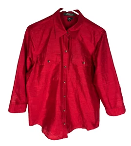 Camicia Lauren Ralph Lauren 100% seta rossa con bottoni manica 3/4 testurizzata donna L - Foto 1 di 5