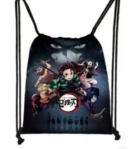 Demon Slayer Anime Tanjiro Kamado w/ Sword & Cast of 4 Large Drawstring Tote Bag - Picture 1 of 1