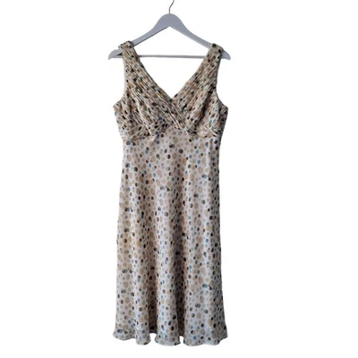 Adrianna Papell Dress Polka Dot Sleeveless Pleated Midi Cream Womens Size 14 - Image 1 of 4