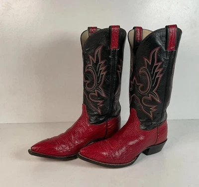 复古 Hondo Shark Skin 女牛仔靴 7.5 B 异国情调樱桃红色 — 第 1/4 张图片