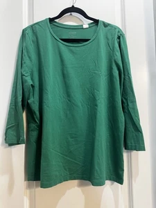 Camiseta Chico’s Verde Color Verdadero Talla 3 (XL) Cuello Redondo Manga 3/4 Axila a Axila 23” - Imagen 1 de 6